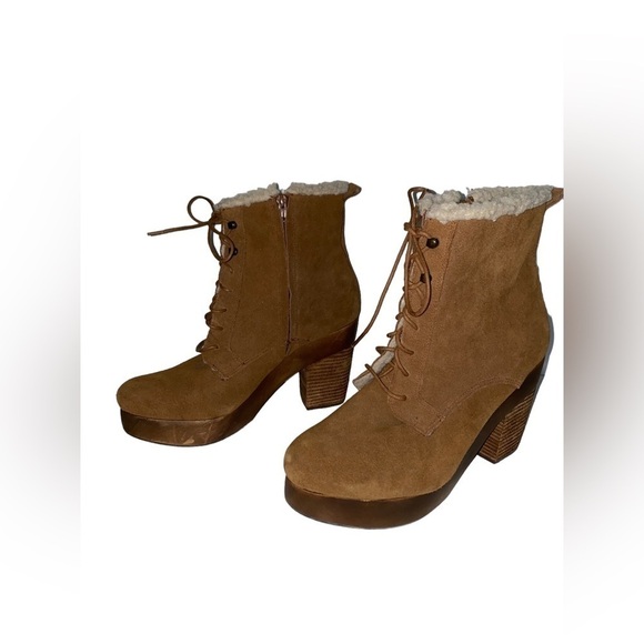 Denim & Supply Ralph Lauren‎ Carson Shearling Suede Chunky Heel Boot Women 11B - Picture 1 of 9